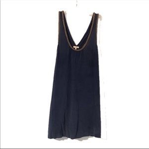 Joie Blue Silk Tank Dress with Suede Trim